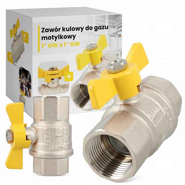Kulový Kohout na plyn Motýlkový mosazný 1" x 1" Gw Qy