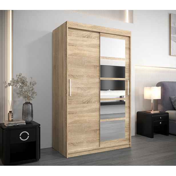 Šatní skříň se zrcadly MARIE - šířka 120 cm, dub sonoma