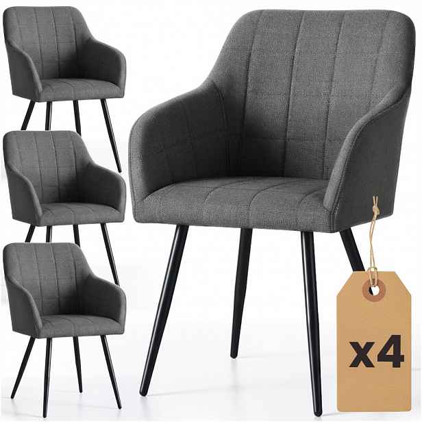 Set 4x jídelní prošívaná židle LARENZA - tmavý grafit / černá