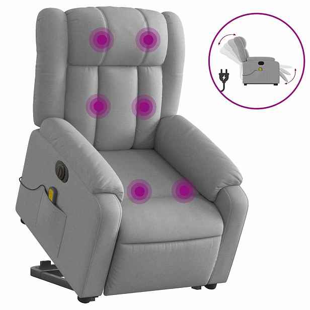 vidaXL Elektrické zvedací masážní polohovací křeslo světle šedé textil