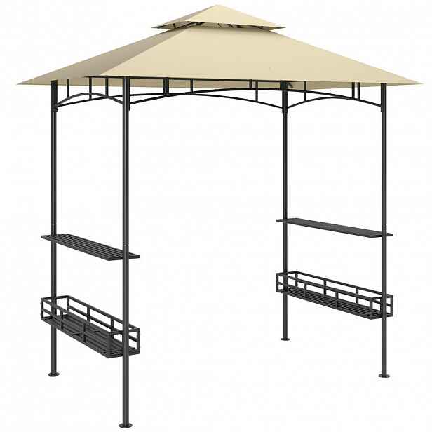 Modfu GRILOVACÍ altán z oceli 240x150x257 cm béžový s dvojitou střechou, bočními policemi a úložnými koši