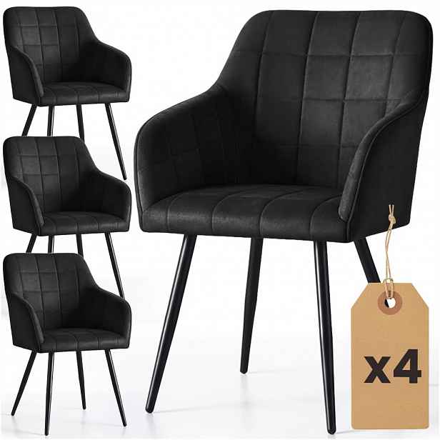 Set 4x jídelní prošívaná židle LARENZA - černá / černá