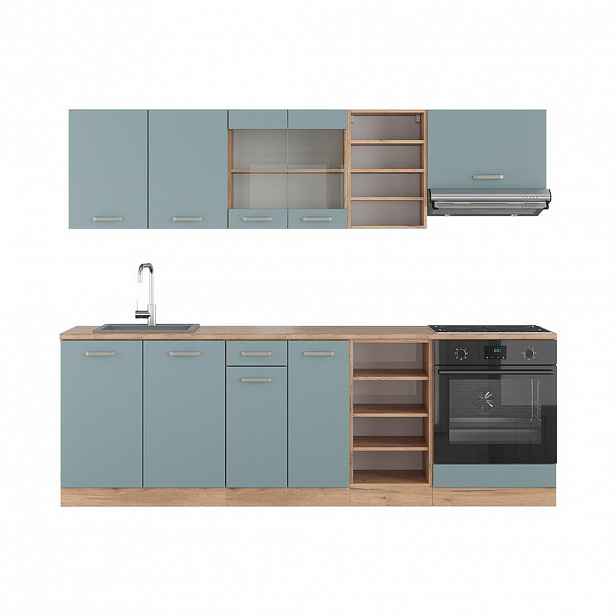 Vicco KUCHYŇSKÝ KOUT R-Line Modrošedý/zlatý dub 240 cm , PD Dub