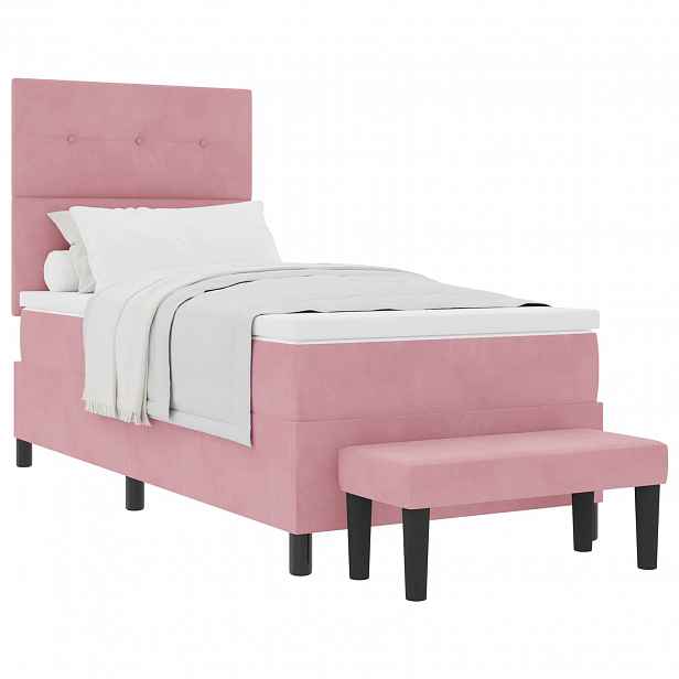 vidaXL Postel s boxspringem s polštářem Růžová 190 x 90 cm samet