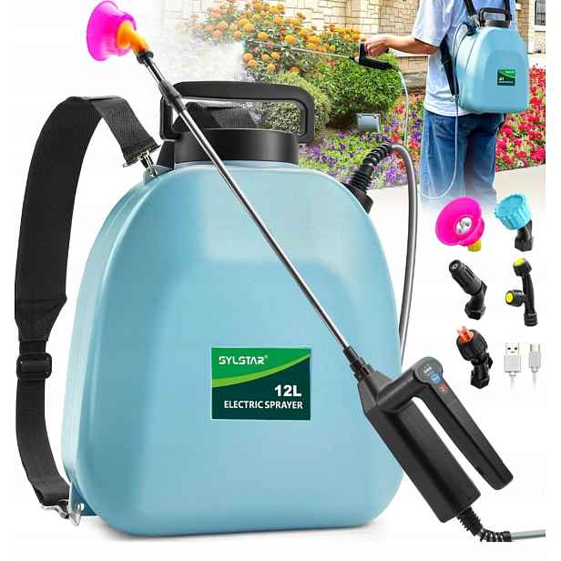 Zahradní postřikovač Sylstar 12L 3 rychlosti 5 trysek teleskopická růžice 104 cm