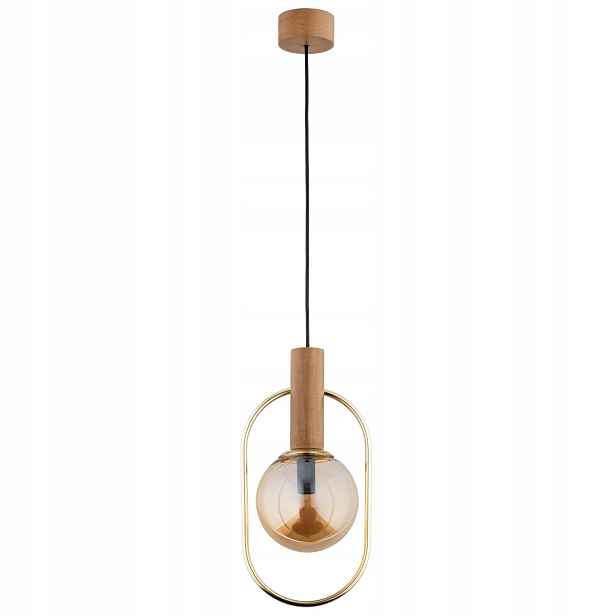 Alfa Závěsná dřevěná skleněná lampa Amber Stylová 1xE14 10W