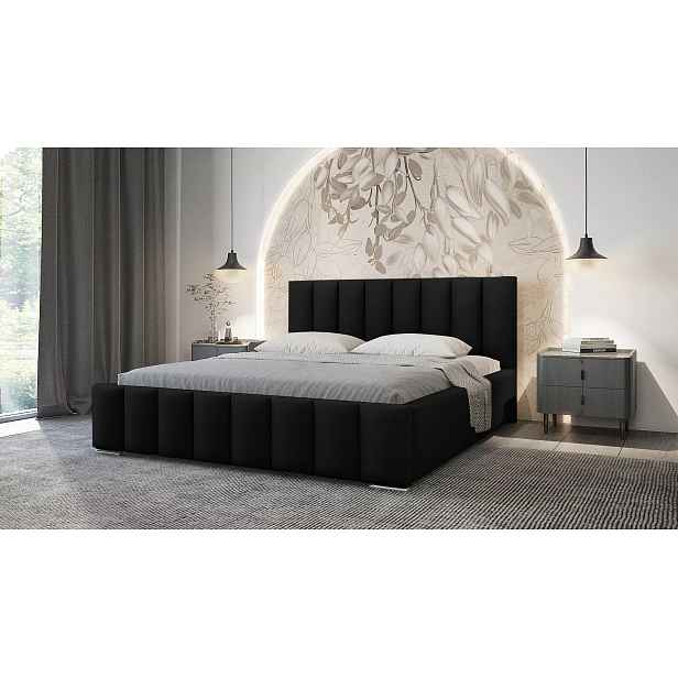 Elegantní čalouněná postel 160x200 MADALENA 2 s úložným prostorem - černá