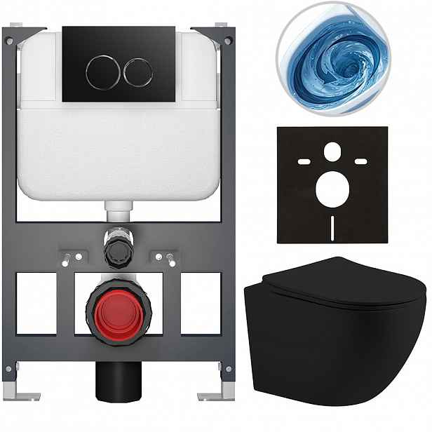 Kompletní WC set Basic/Cesso - černá matná - WC tlačítko Dualo/Černá - závěsné - nízký modul - předstěnová instalace - 49x36 cm - 8050BD86204