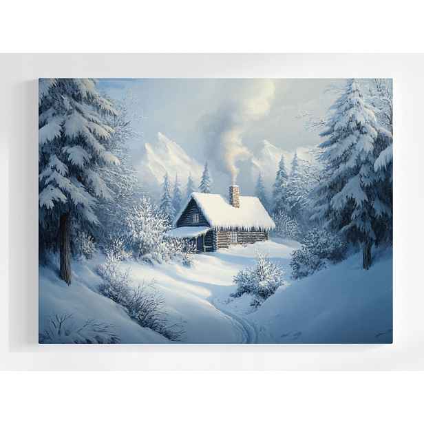 Plakát Krajina Zima Sníh Les Hory Dům Chata Z Bali 100x75