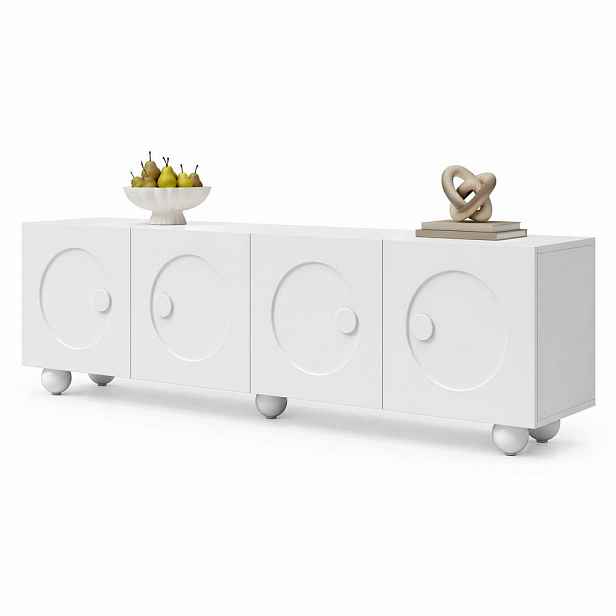 STILVORA TV STOLEK bílý s dvířky s 3D reliéfním panelem, do obývacího pokoje, 180,5×38×50 cm