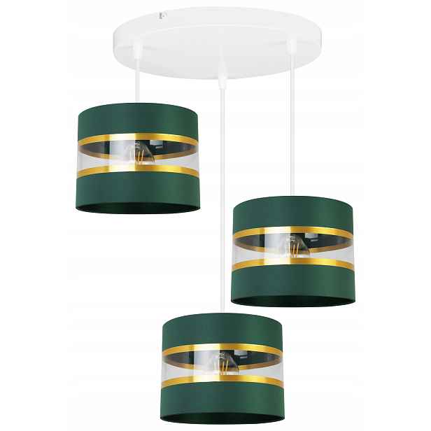Závěsná Stropní Lampa S Trojitým Glamour Lustrem, Zlaté Proužky, Stínítko