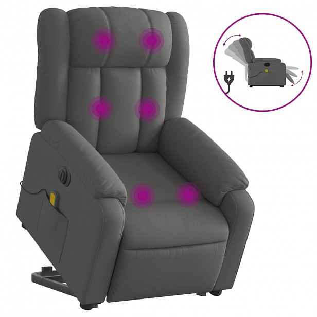 vidaXL Elektrické zvedací masážní polohovací křeslo tmavě šedé textil