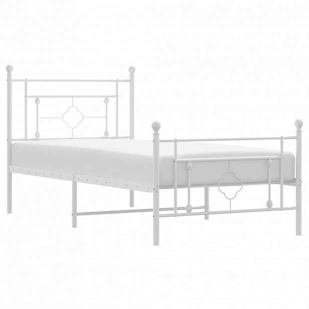 vidaXL Kovový rám postele s hlavovým a nožním čelem bílý 100 x 190 cm