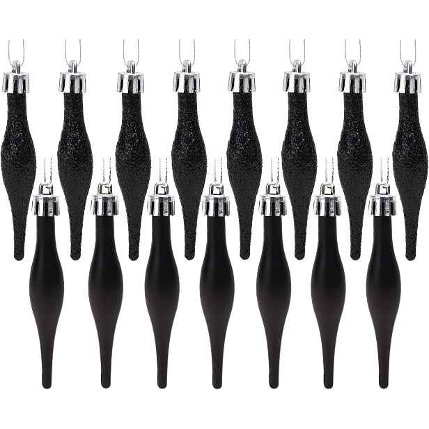 TEMU 15 ks, 8,5 cm (3,35 palce) Slzy Malé Míčky - Matný Třpytivý Design - Vánoční Dekorace (Černá)