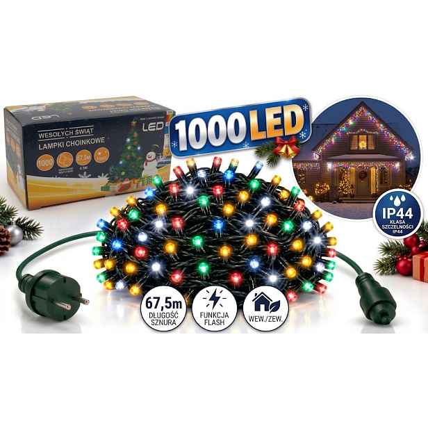 Vánoční Led osvětlení 1000 Multicolor Flash 67,5 m
