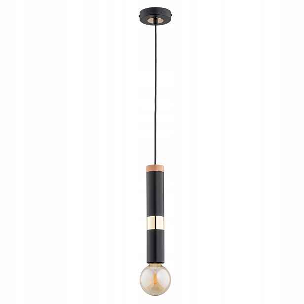 Alfa Gambit závěsná lampa černo-zlatá s dřevem 1xE27 15W IP20