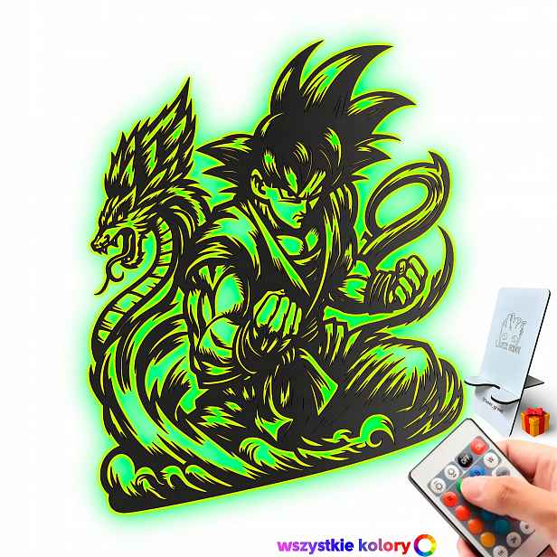 Dřevěný obraz Anime Goku Dragonball Nástěnný Dárek Noční Lampa Led XL