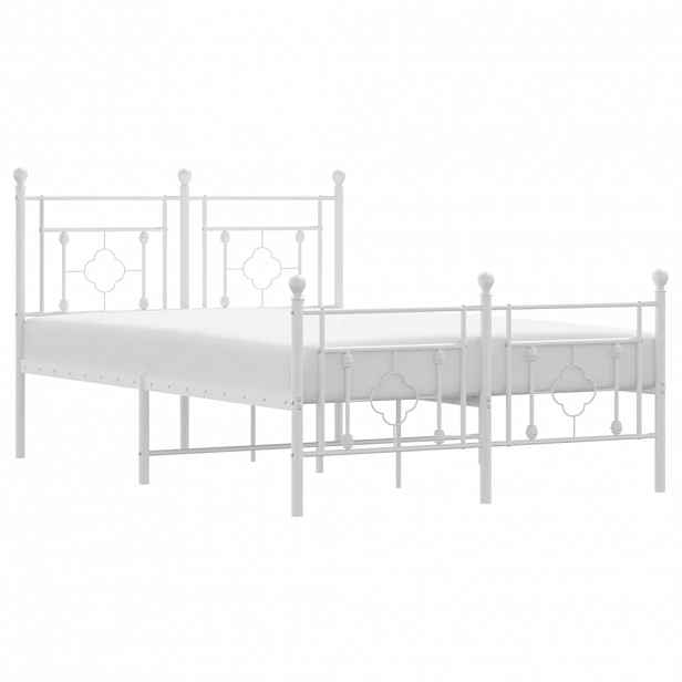 vidaXL Kovový rám postele s hlavovým a nožním čelem bílý 120 x 190 cm