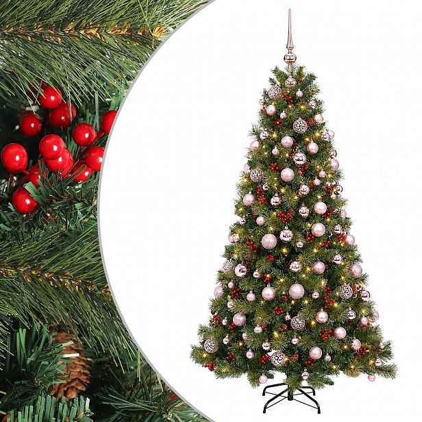 vidaXL Umělý vánoční stromek s vánočními koulemi 180 cm 300 LED