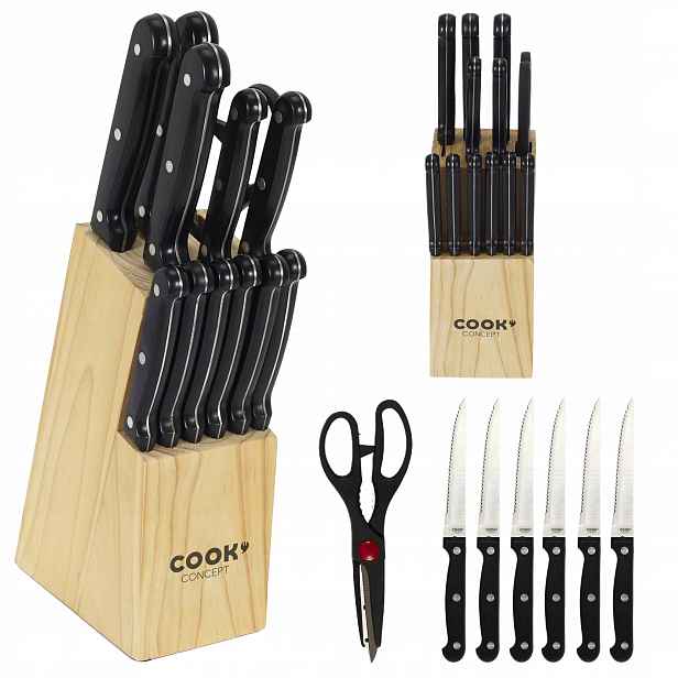 Komplet 11 Kusů Kuchyňských Nožů V Bloku Na Chléb Šéfa Black Ostré