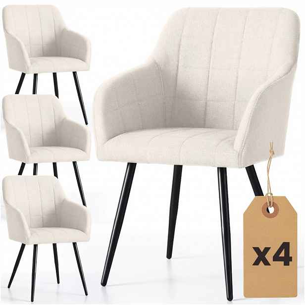 Set 4x jídelní prošívaná židle LARENZA - krémová / černá