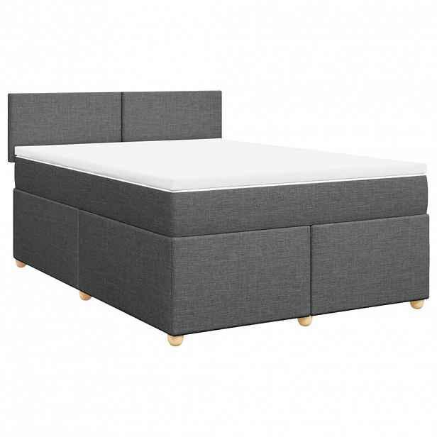 vidaXL Box spring postel s matrací tmavě šedá 140x200 cm textil