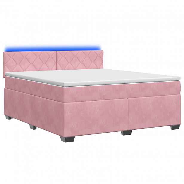 vidaXL Box spring postel s matrací a LED Růžová 140 x 200 cm Samet