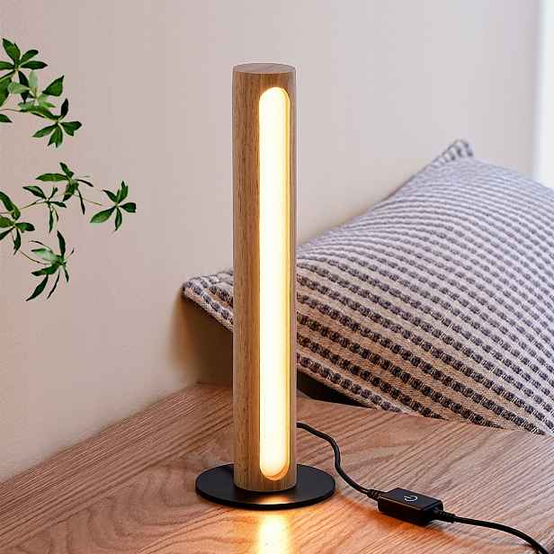 dřevěná stolní lampa Edishine, dotyková funkce a paměť, plynule stmívatelná