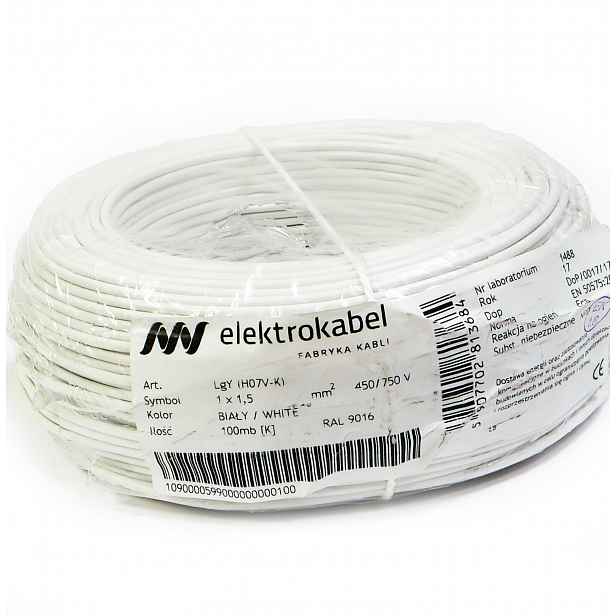 Kabel Lgy 1,5 mm Bílý Elektrokabel 100 m 450/750 V