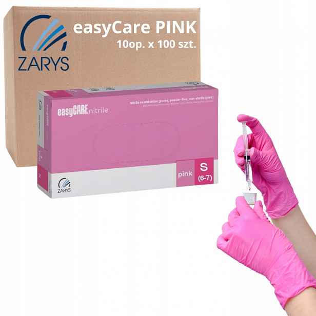 Nitrilové rukavice Bezpudrové easyCARE Růžové S karton 10 ks Zarys
