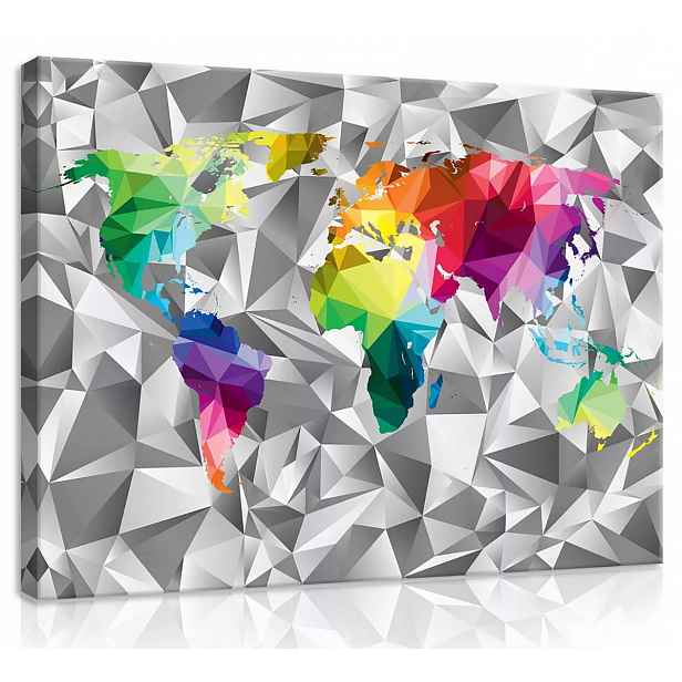 Obraz Na Plátně Plátno 70x50 Mapa Světa Atlas Barva Duha 3D Geografie