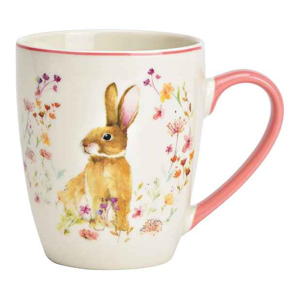 Porcelánový velikonoční hrnek s králíkem a květy - 8*10*6 cm / 360 ml Ostatní