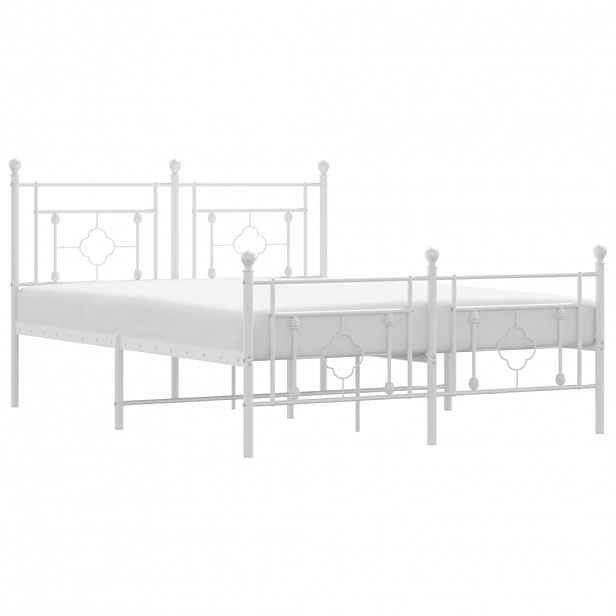 vidaXL Kovový rám postele s hlavovým a nožním čelem bílý 140 x 190 cm