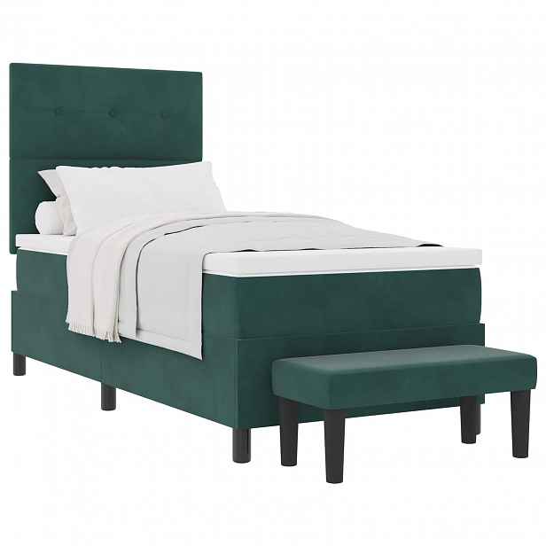 vidaXL Postel s boxspringem s čelo Tmavě zelená 200 x 90 cm samet