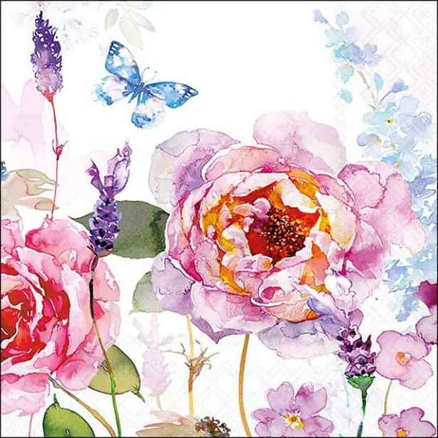 Bílé papírové ubrousky s pivoňkami Lucy - 33*33 cm (20ks) Ostatní
