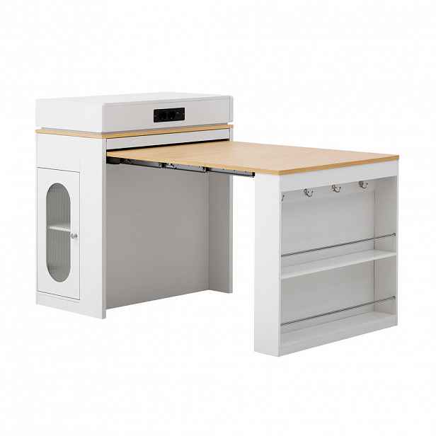 Redom KUCHYŇSKÝ ostrůvek 83/46-146,5/96 cm s výsuvnou deskou, úložným prostorem a zásuvkami, Bílá