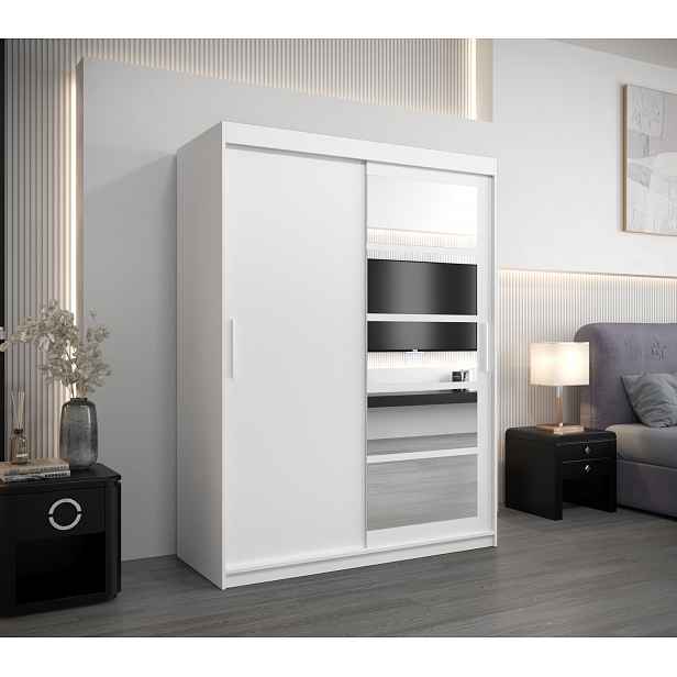 Šatní skříň se zrcadly KLEOPATRA - šířka 150 cm, bílá