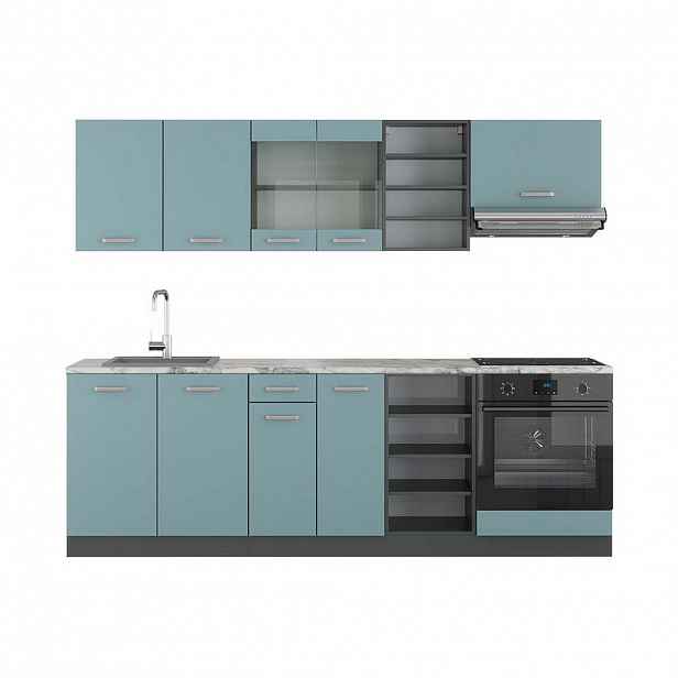 Vicco KUCHYŇSKÝ KOUT R-Line Modrošedá/antracitová 240 cm , PD Mramor