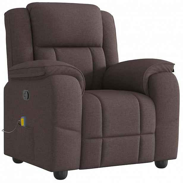 vidaXL Masážní polohovací křeslo tmavě hnědé textil