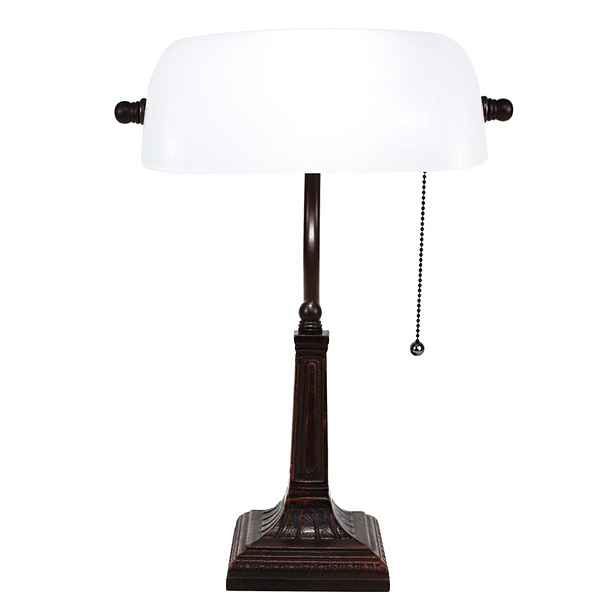 Bílá bankovní lampa tiffany Bank white - 26*16*40 cm E27/max 1*40W Clayre & Eef