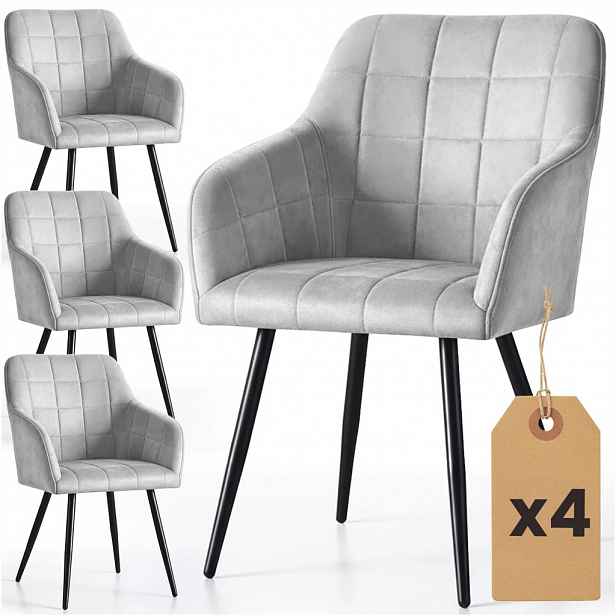 Set 4x jídelní prošívaná židle LARENZA - šedá / černá