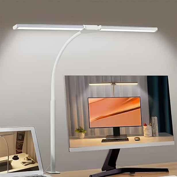 TEMU Stolní lampa s dvojitou hlavou a ohebným krkem s USB napájením a nastavitelnou svorkou - ohebná ramena, 10stupňový stmívač, osvětlení na ochranu