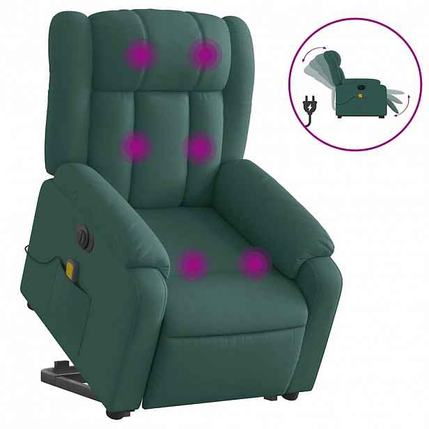 vidaXL Elektrické zvedací masážní polohovací křeslo zelené textil