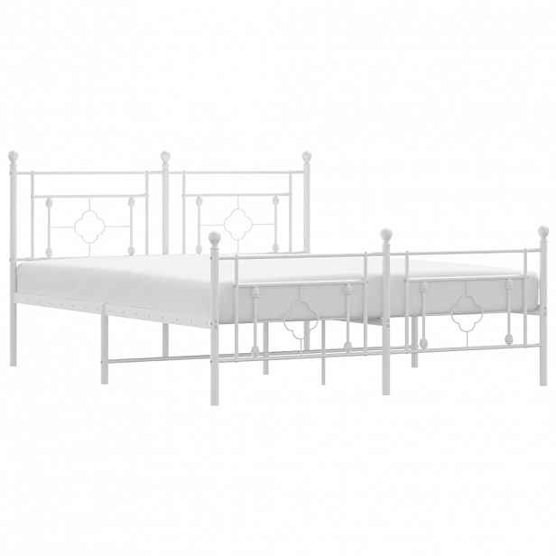 vidaXL Kovový rám postele s hlavovým a nožním čelem bílý 150 x 200 cm