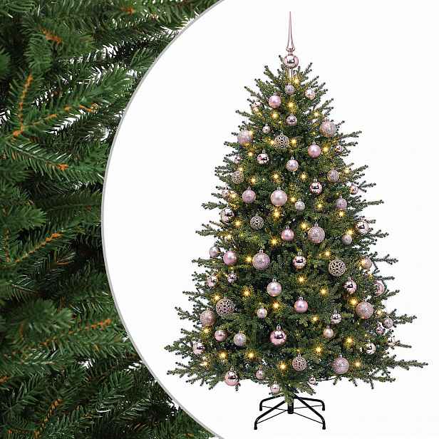 vidaXL Umělý vánoční stromek s vánočními koulemi 210 cm 300 LED