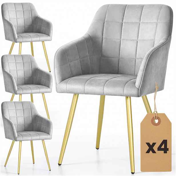 Set 4x jídelní prošívaná židle LARENZA - šedá / zlatá