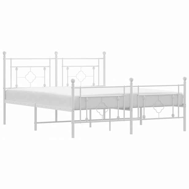 vidaXL Kovový rám postele s hlavovým a nožním čelem bílý 160 x 200 cm