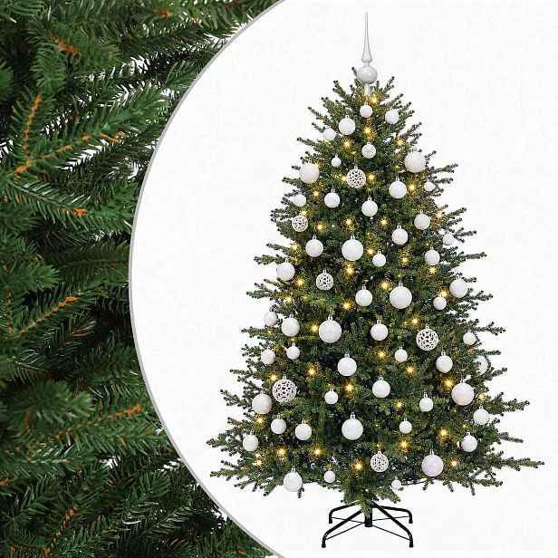 vidaXL Umělý vánoční stromek s vánočními koulemi 210 cm 300 LED