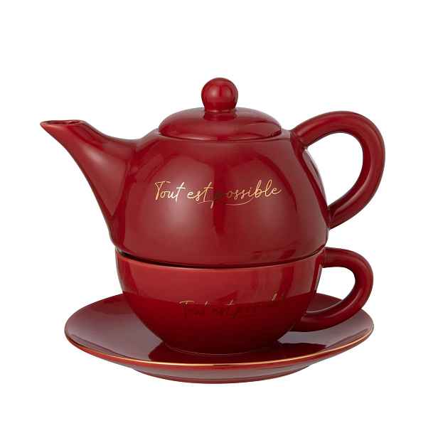 Vínovo-zlatý Tea for One v dárkové krabičce - 19*12*15 cm / 420/ 200 ml J-Line by Jolipa