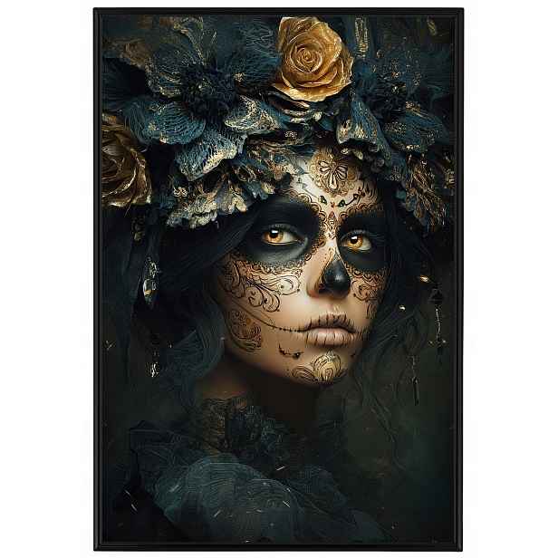 Plakát Rámeček Aluminium Dia De Los Muertos Catrina Zlaté Růže Art 40x60